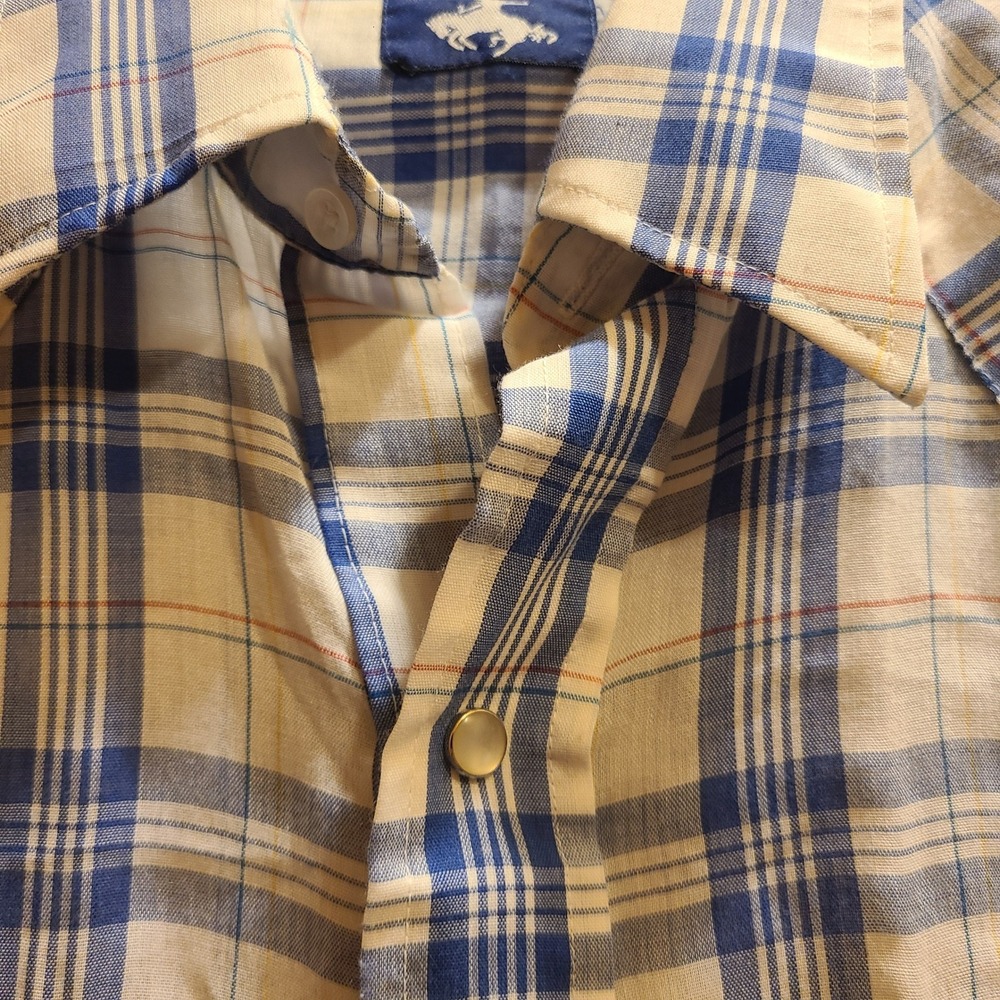 Vtg Chute 1 Western Shirt Men L Blue Plaid Pearl Snap Vintage Long Sleeve Cowboy - Picture 3 of 8